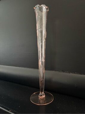 Vintage Hand-Blown Pink Etched Glass Bud Vase